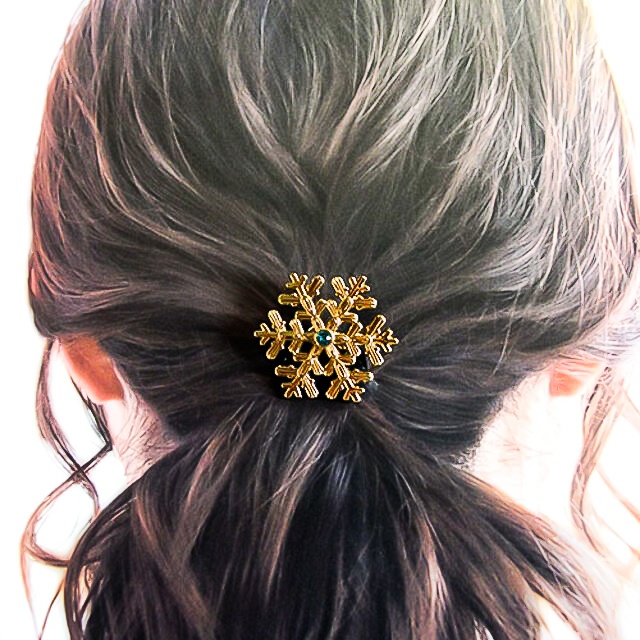 【Color Snow - 彩り結晶のヘアジュエリー】雪の結晶ヘアゴム ゴールド金具 選べるカラー9種類