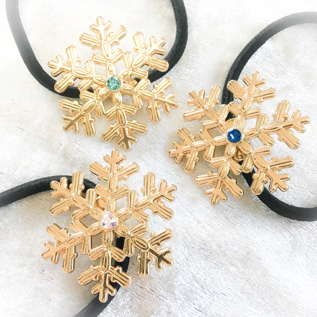 【Color Snow - 彩り結晶のヘアジュエリー】雪の結晶ヘアゴム ゴールド金具 選べるカラー9種類