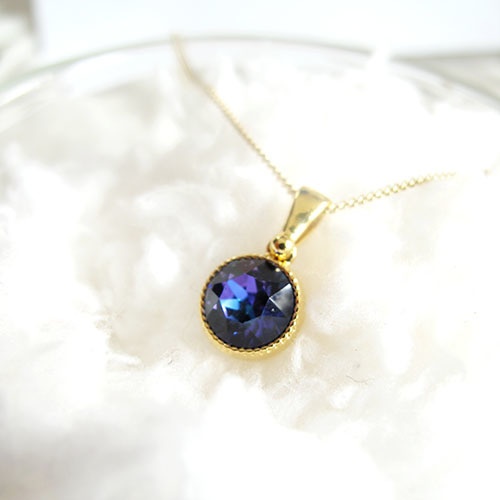 シンプルなまるいクリスタルガラスのネックレス ~ヘリオトロープ~*金具の色が選べます