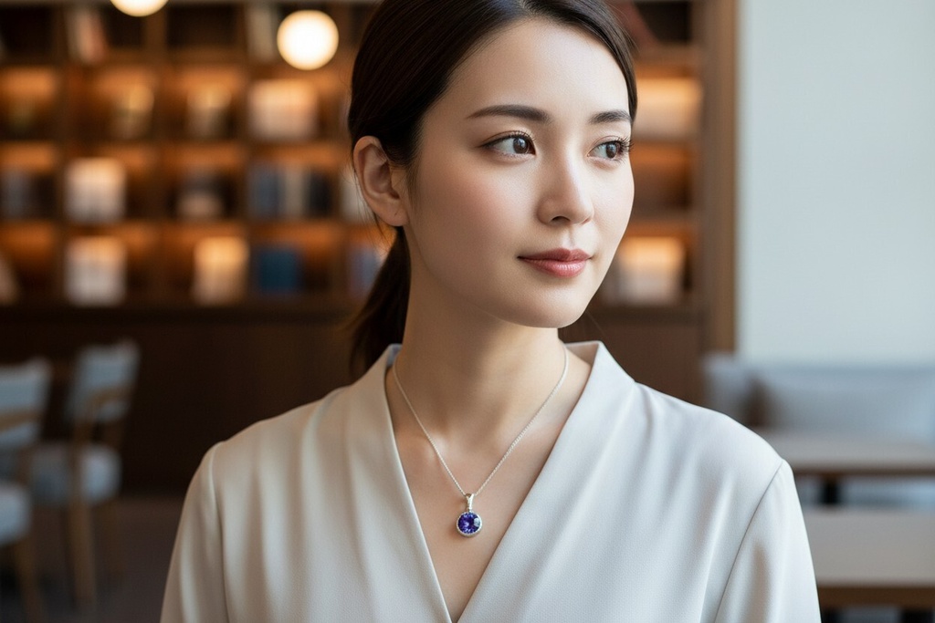 【献身の花影】クリスタルガラスのネックレス ヘリオトロープ(菫)*金具の色が選べます