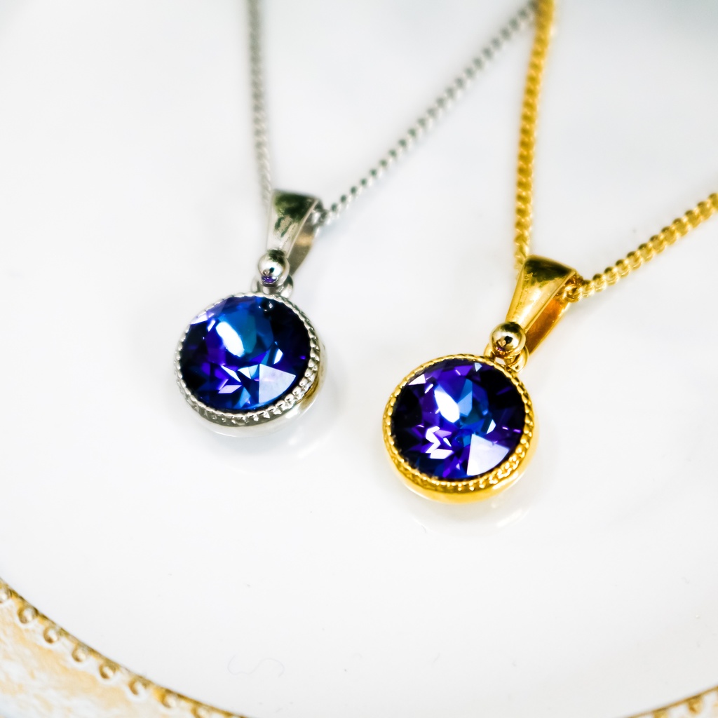 シンプルなまるいクリスタルガラスのネックレス ~ヘリオトロープ~*金具の色が選べます