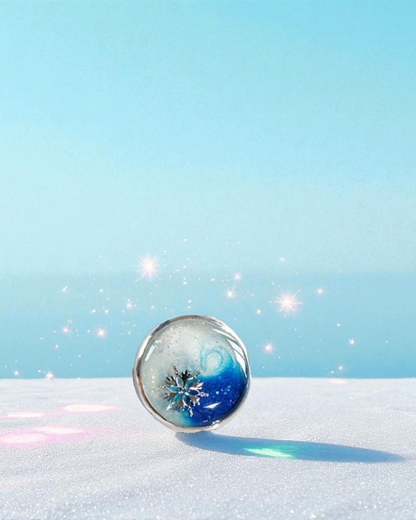 雪のカフスボタン ホワイト×オーシャンブルー シルバー金具