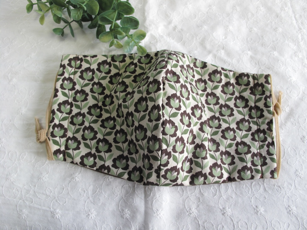 秋冬マスク　綿×ダブルガーゼマスク　ブラウン×スモークグリーン　大人用　繰り返し洗えます。