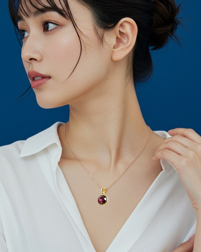 【紅のしずく — Autumn Whisper】シンプルなクリスタルガラスのネックレス シャム 金具の色が選べます