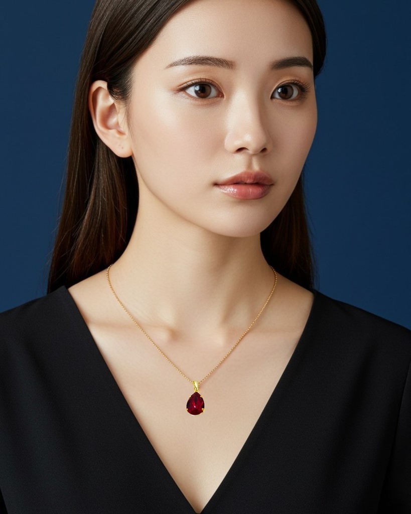 【深紅のしずく】*ペアシェイプクリスタルガラスのネックレス シャム 選べる金具色*