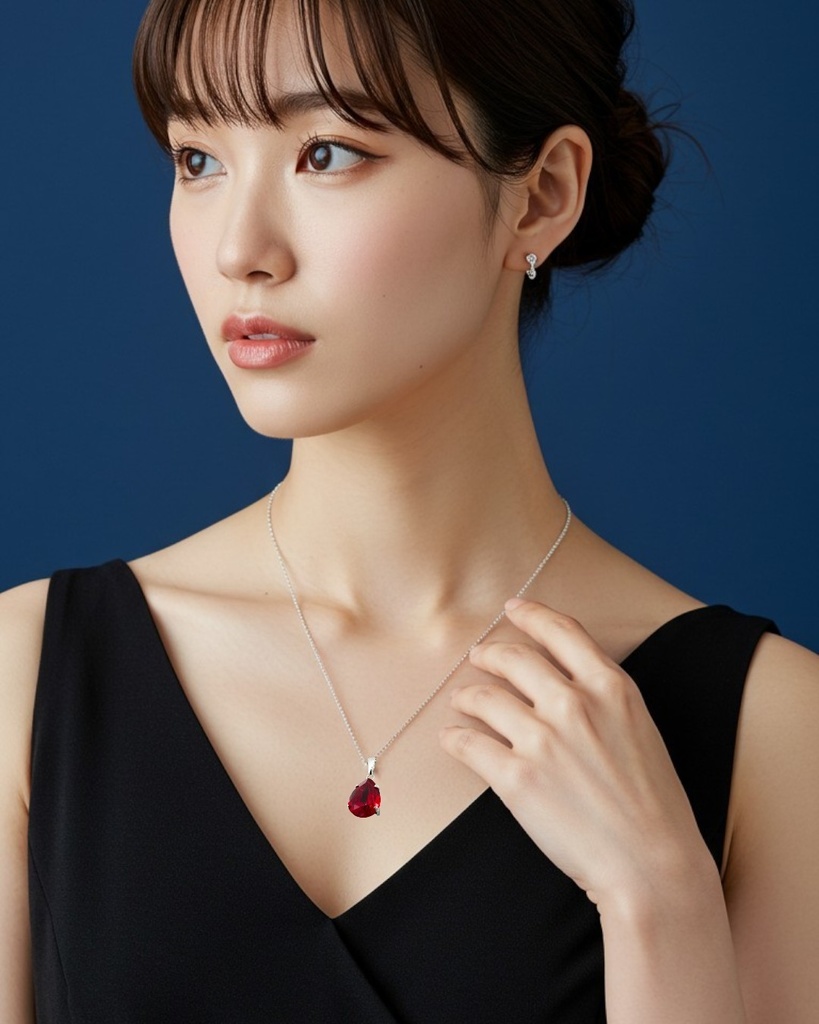 【深紅のしずく】*ペアシェイプクリスタルガラスのネックレス シャム 選べる金具色*