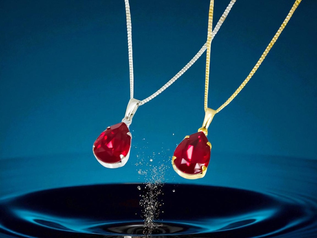 【深紅のしずく】*ペアシェイプクリスタルガラスのネックレス シャム 選べる金具色*