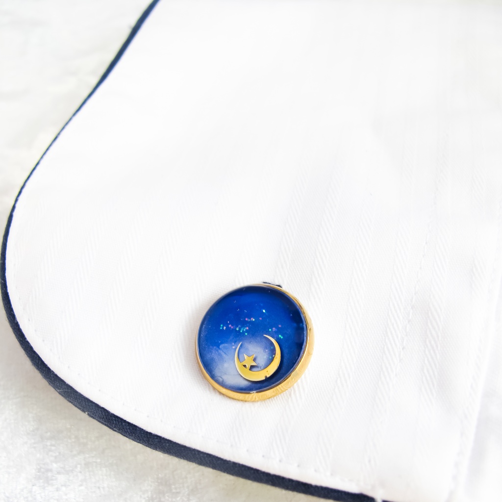 白昼夢のカフスボタン ブルー×ホワイトメタル 金具の色が選べます