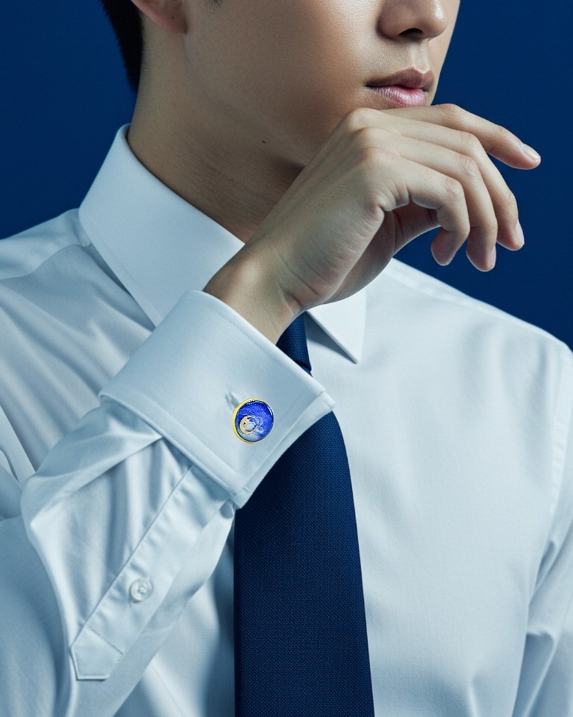 白昼夢のカフスボタン ブルー×ホワイトメタル 金具の色が選べます