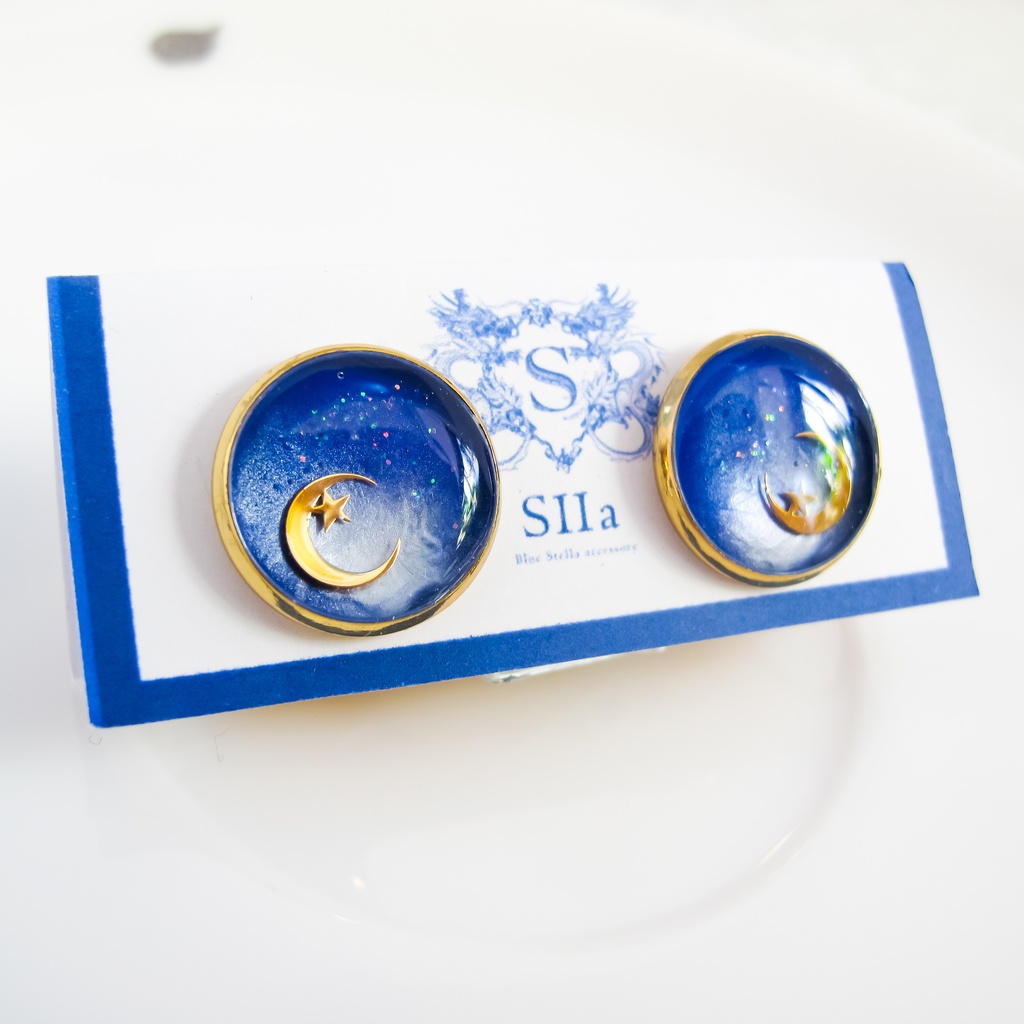 白昼夢のカフスボタン ブルー×ホワイトメタル 金具の色が選べます