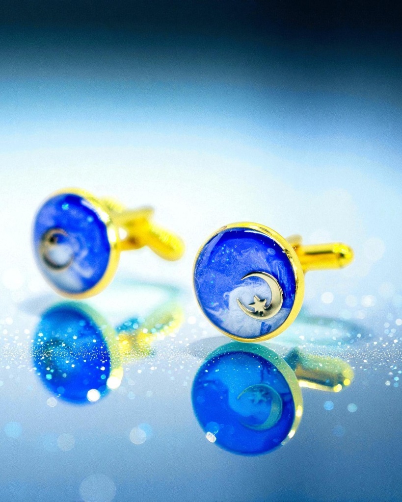 白昼夢のカフスボタン ブルー×ホワイトメタル 金具の色が選べます