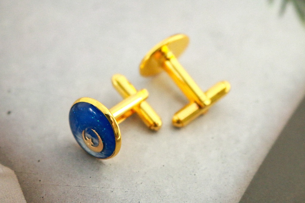 白昼夢のカフスボタン ブルー×ホワイトメタル 金具の色が選べます