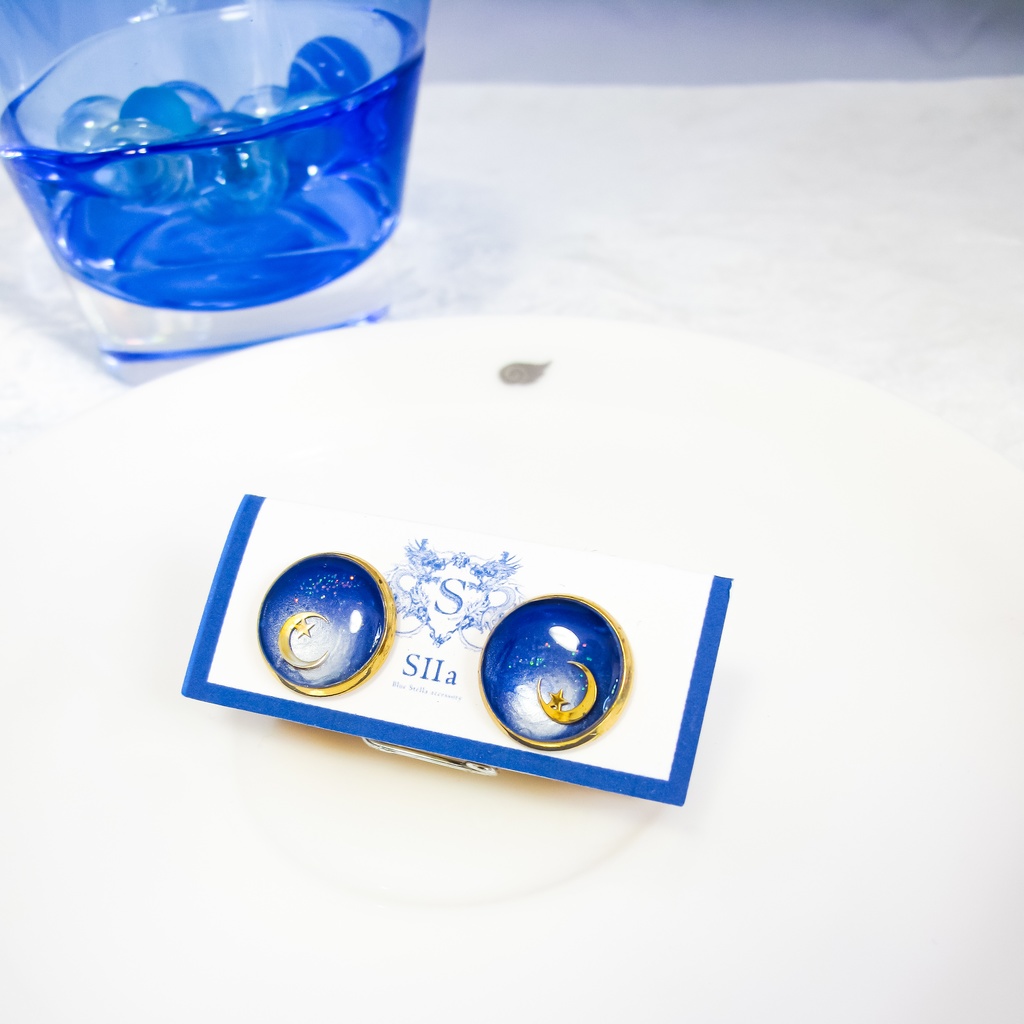 白昼夢のカフスボタン ブルー×ホワイトメタル 金具の色が選べます