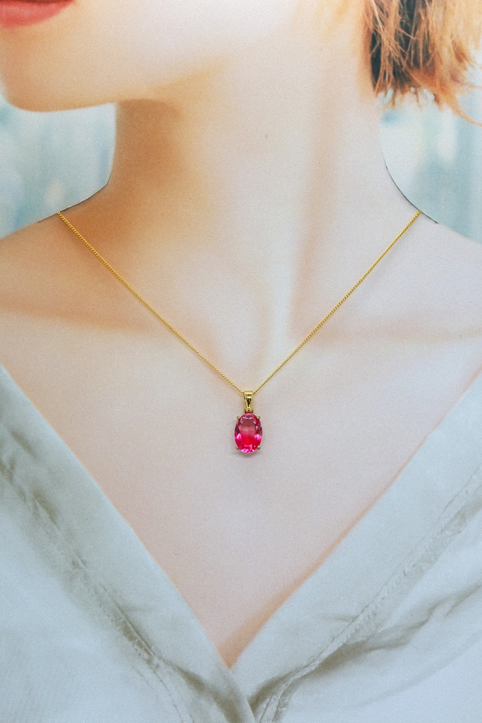 グラデーションガラスのオーバルカットネックレス マゼンダ×ピンク 16kgp使用