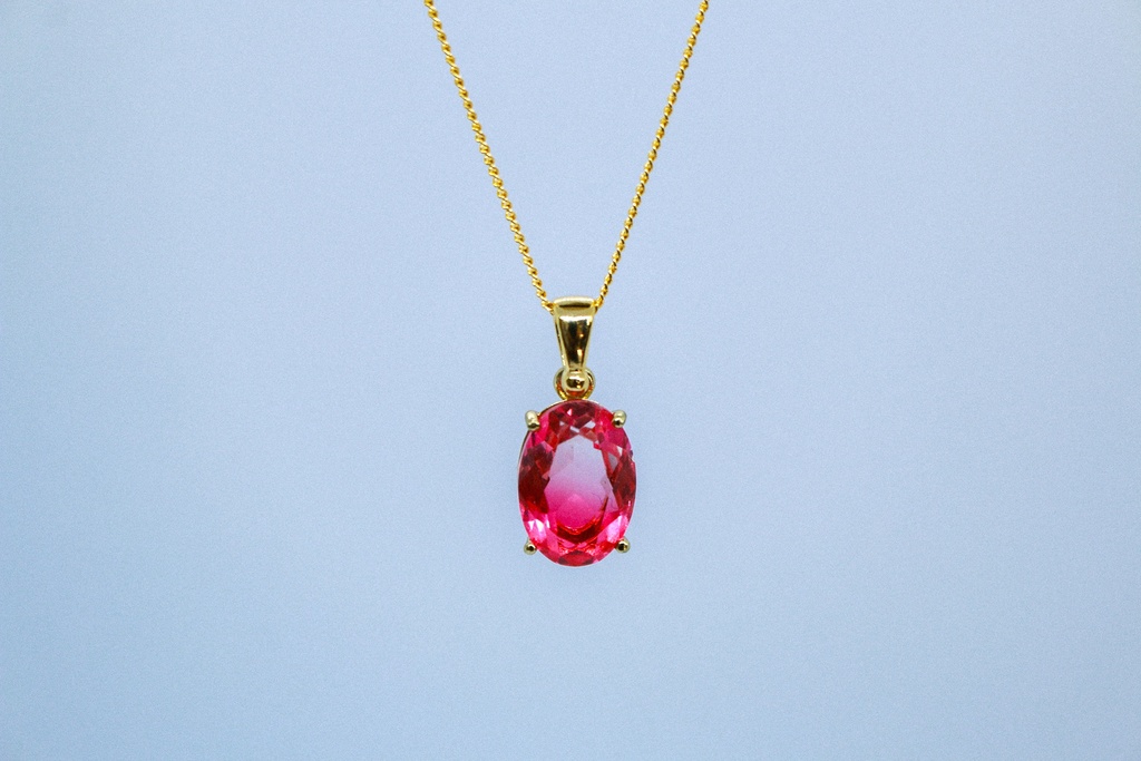 グラデーションガラスのオーバルカットネックレス マゼンダ×ピンク 16kgp使用