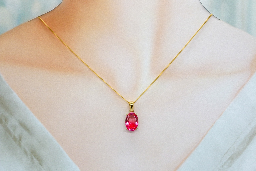 グラデーションガラスのオーバルカットネックレス マゼンダ×ピンク 16kgp使用