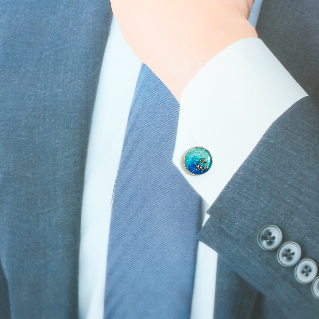 水色マリンのカフスボタン スカイブルー×オーシャンブルー シルバー金具