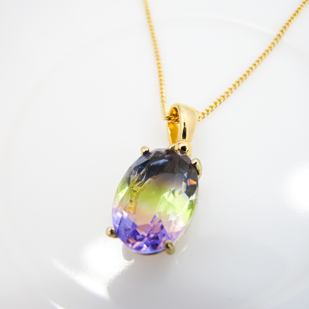 Blooming Prism - 春のプリズムネックレス パープル×イエロー 16kgp使用