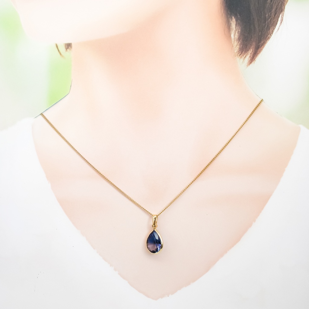 秋冬カラー Teardropクリスタルガラスのネックレス ブルー×ブラウン ゴールド金具