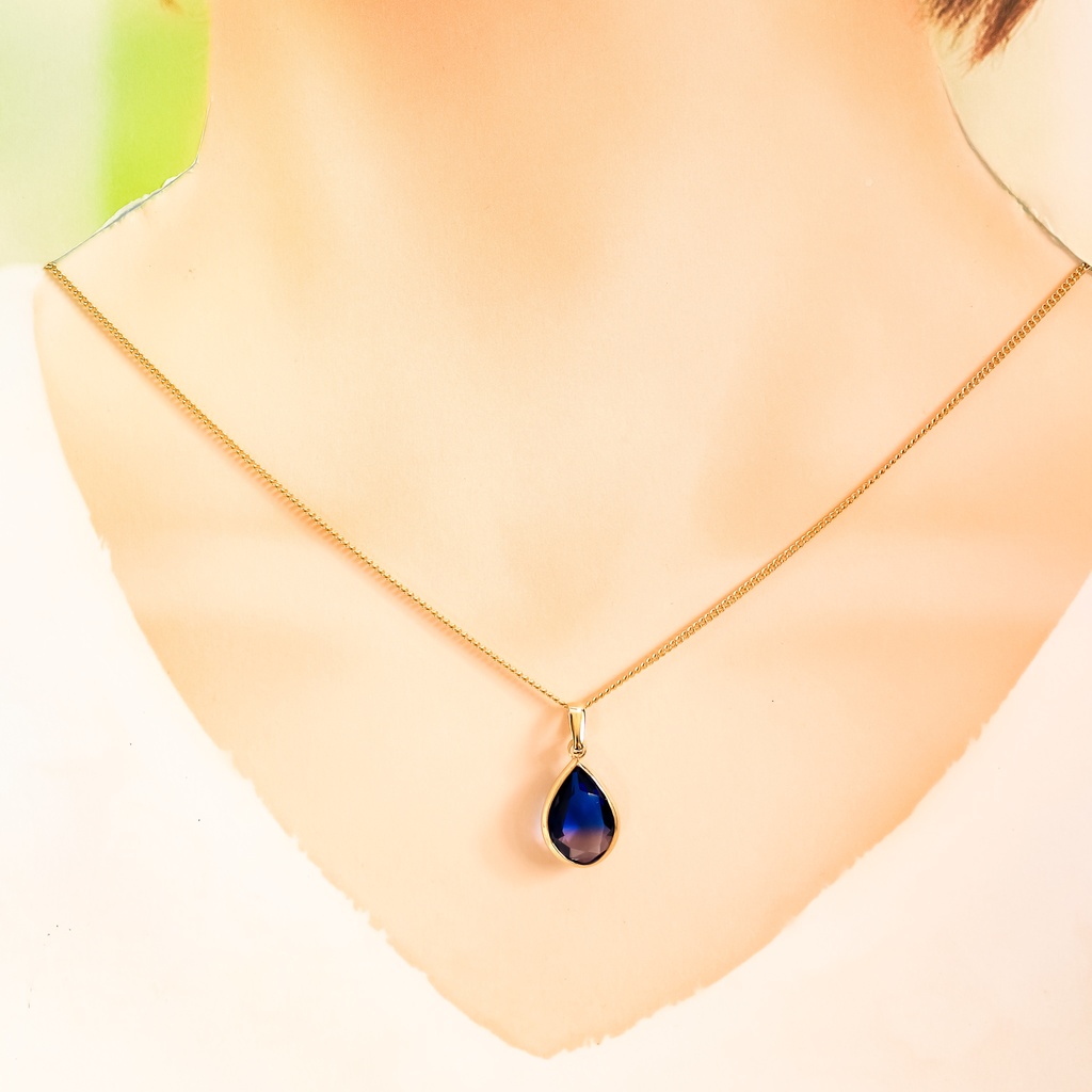 秋冬カラー Teardropクリスタルガラスのネックレス ブルー×ブラウン ゴールド金具