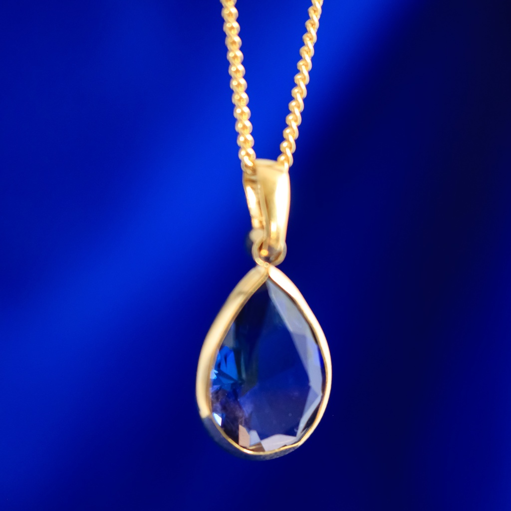 秋冬カラー Teardropクリスタルガラスのネックレス ブルー×ブラウン ゴールド金具
