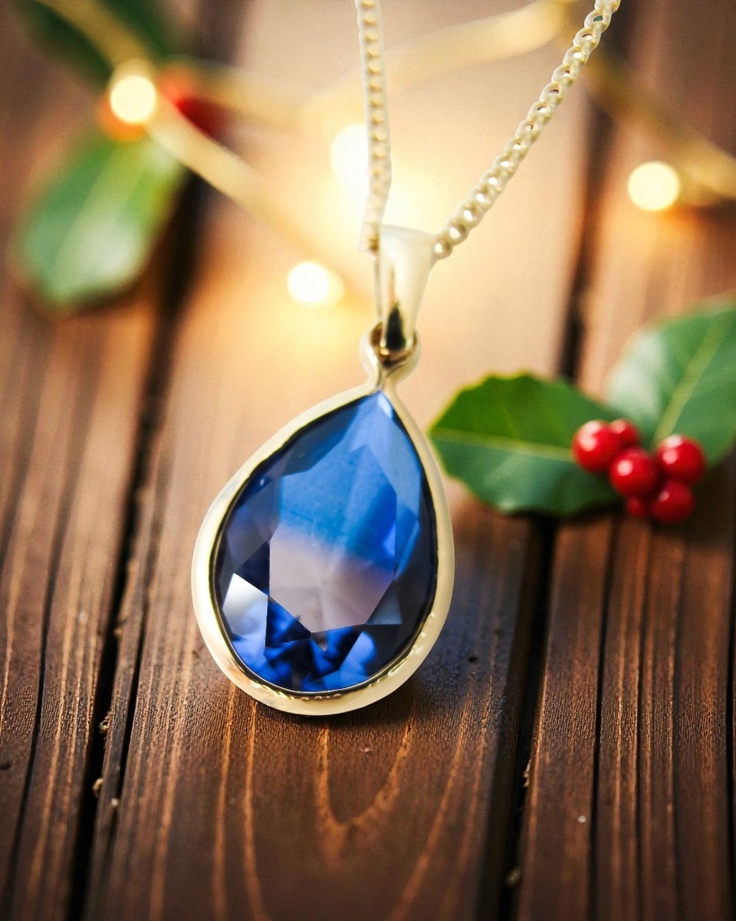 秋冬カラー Teardropクリスタルガラスのネックレス ブルー×ブラウン ゴールド金具