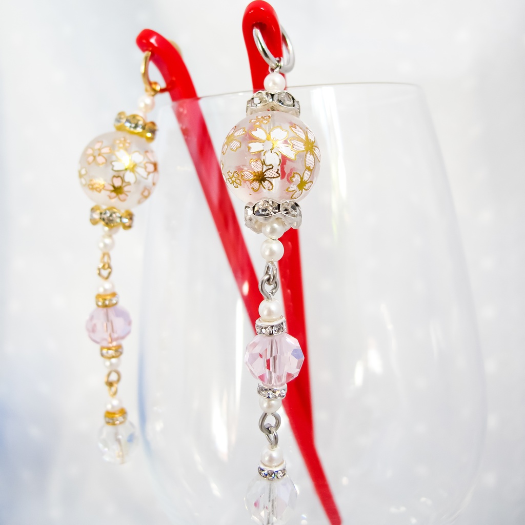 きれいな桜ガラスビーズのかんざし ~クリア~ ゴールド金具とシルバー金具