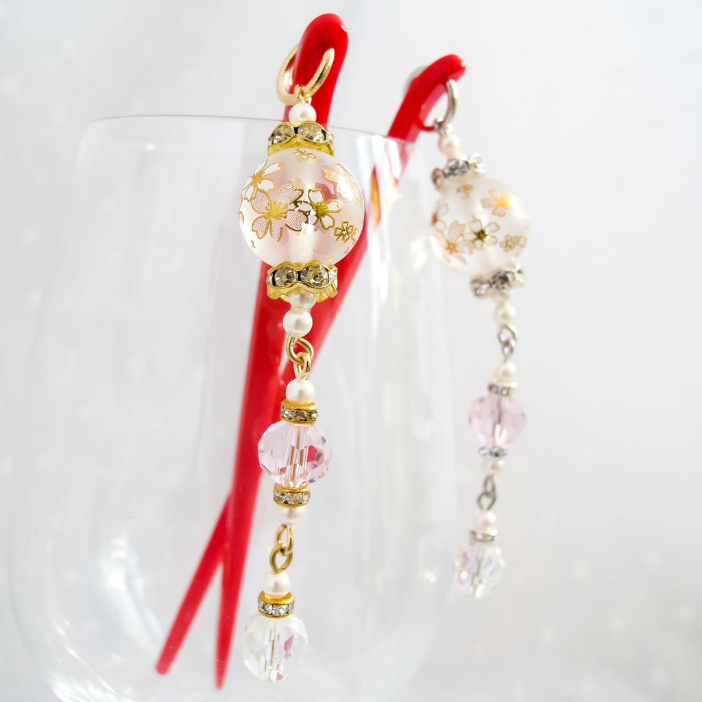 きれいな桜ガラスビーズのかんざし ~クリア~ ゴールド金具とシルバー金具