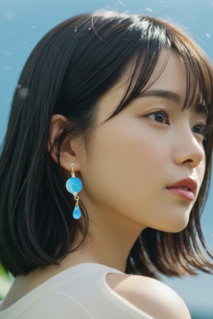 しゅわしゅわブルードロップピアス イヤリング変更可能 ゴールド金具