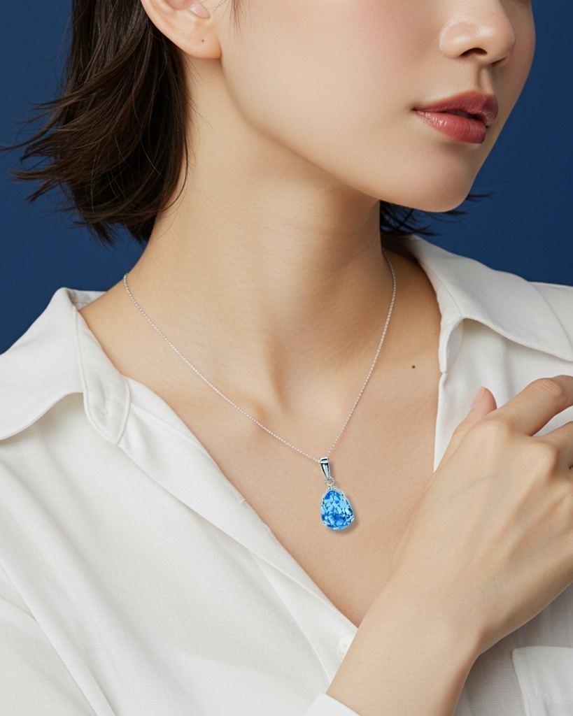 *クリスタルガラスドロップのネックレス アクアマリン*シルバー/ゴールド