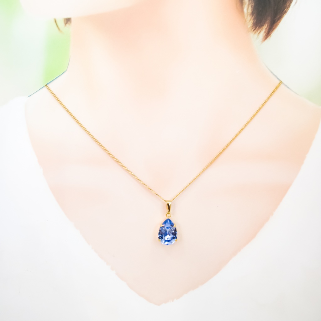 しずくサイズのスワロフスキーネックレス プロバンスラベンダー*金具の色が選べます