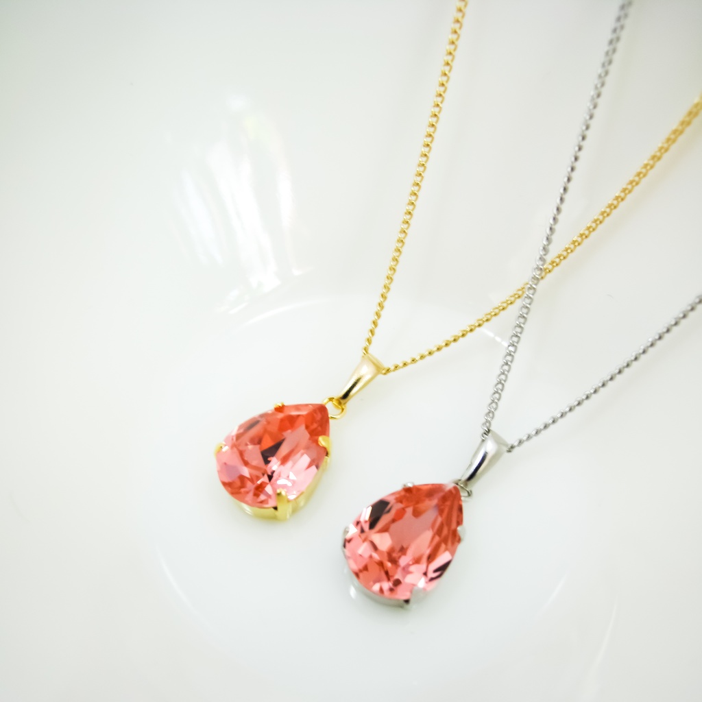 しずくサイズのスワロフスキークリスタルのネックレス ローズピーチ*金具の色が選べます