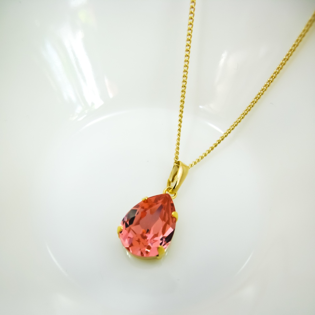 しずくサイズのスワロフスキークリスタルのネックレス ローズピーチ*金具の色が選べます