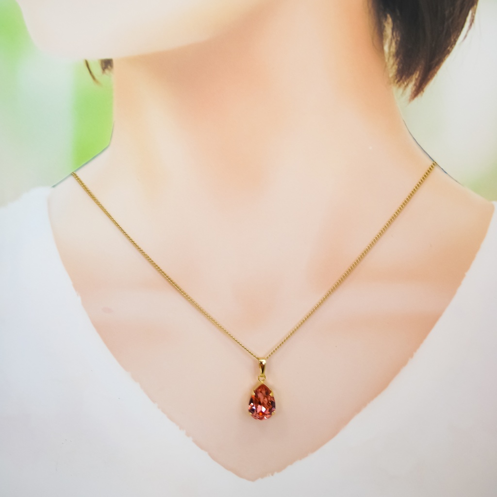 しずくサイズのスワロフスキークリスタルのネックレス ローズピーチ*金具の色が選べます