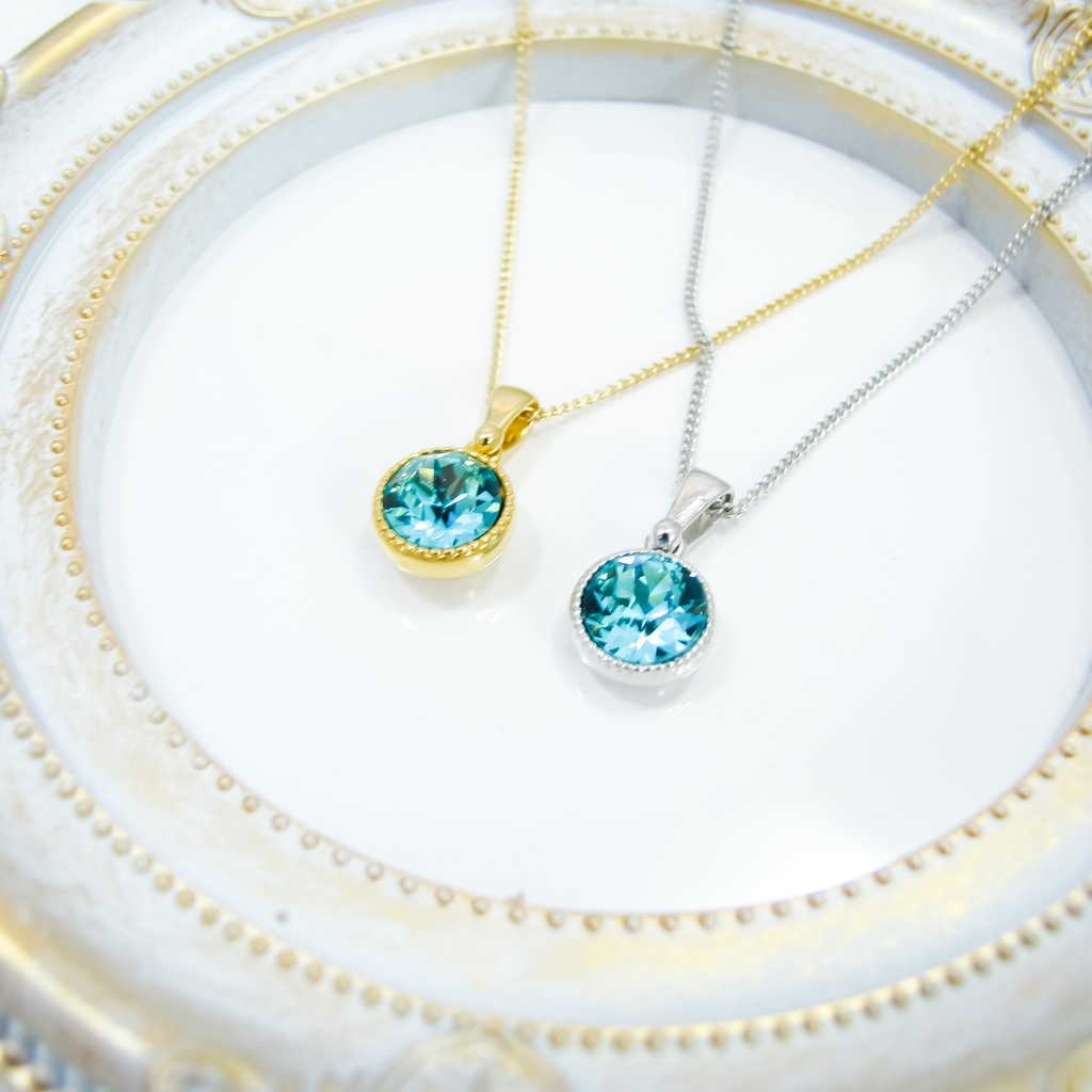 *まるいシンプルなスワロフスキーネックレス ライトターコイズ*金具の色が選べます