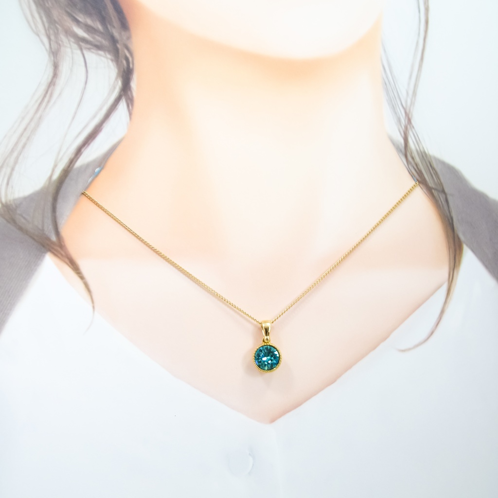 *まるいシンプルなスワロフスキーネックレス ライトターコイズ*金具の色が選べます