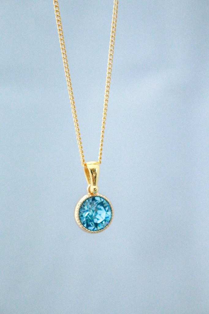 シンプルなまるいクリスタルガラスのネックレス ~アクアマリン~*金具の色が選べます