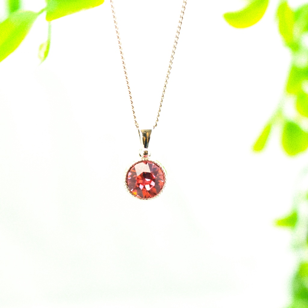＊シンプルなまるいスワロフスキーネックレス　ローズピーチ＊　金具の色が選べます