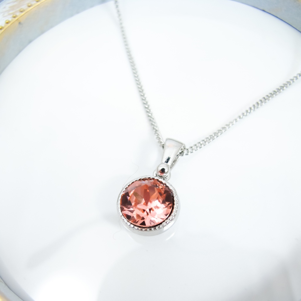 *シンプルなまるいスワロフスキーネックレス ローズピーチ* 金具の色が選べます