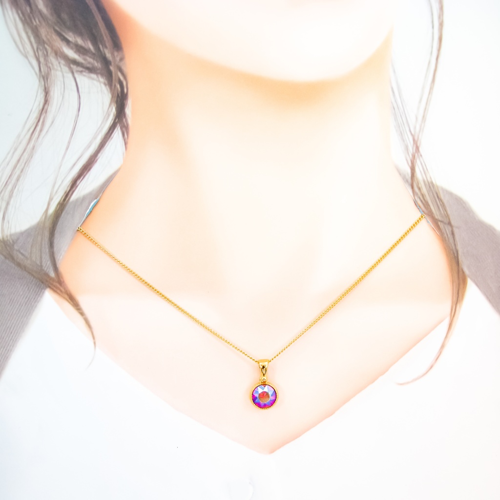 *シンプルなまるいクリスタルガラスのネックレス ライトシャム シマー* 金具の色が選べます