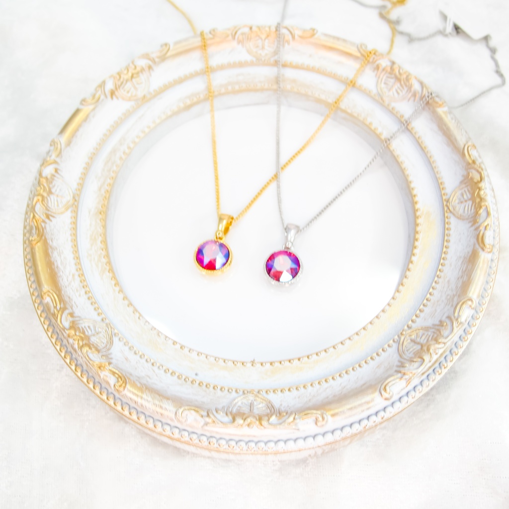 *シンプルなまるいクリスタルガラスのネックレス ライトシャム シマー* 金具の色が選べます