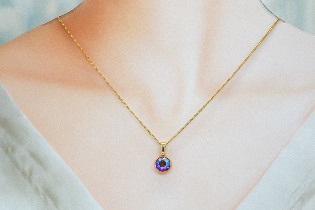 *シンプルなまるいクリスタルガラスのネックレス ライトシャム シマー* 金具の色が選べます