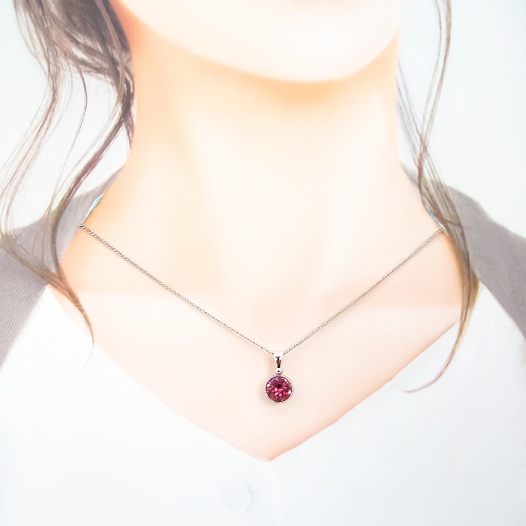 *シンプルなまるいクリスタルガラスのネックレス ローズ* 金具の色が選べます