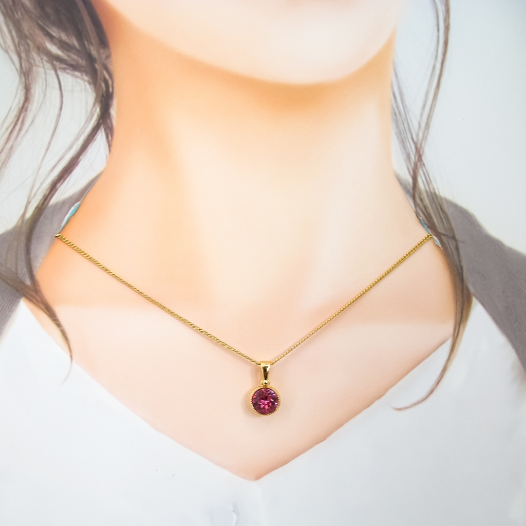 *シンプルなまるいクリスタルガラスのネックレス ローズ* 金具の色が選べます