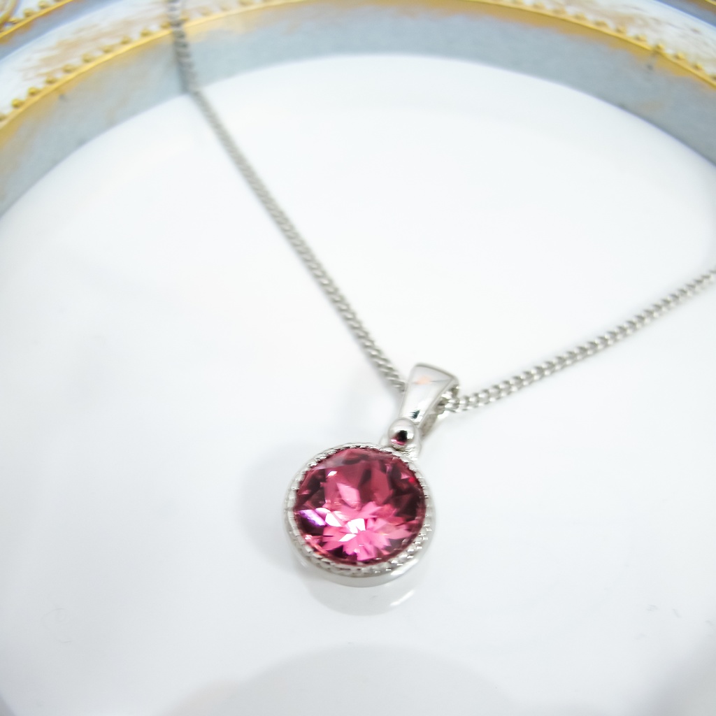 *シンプルなまるいクリスタルガラスのネックレス ローズ* 金具の色が選べます