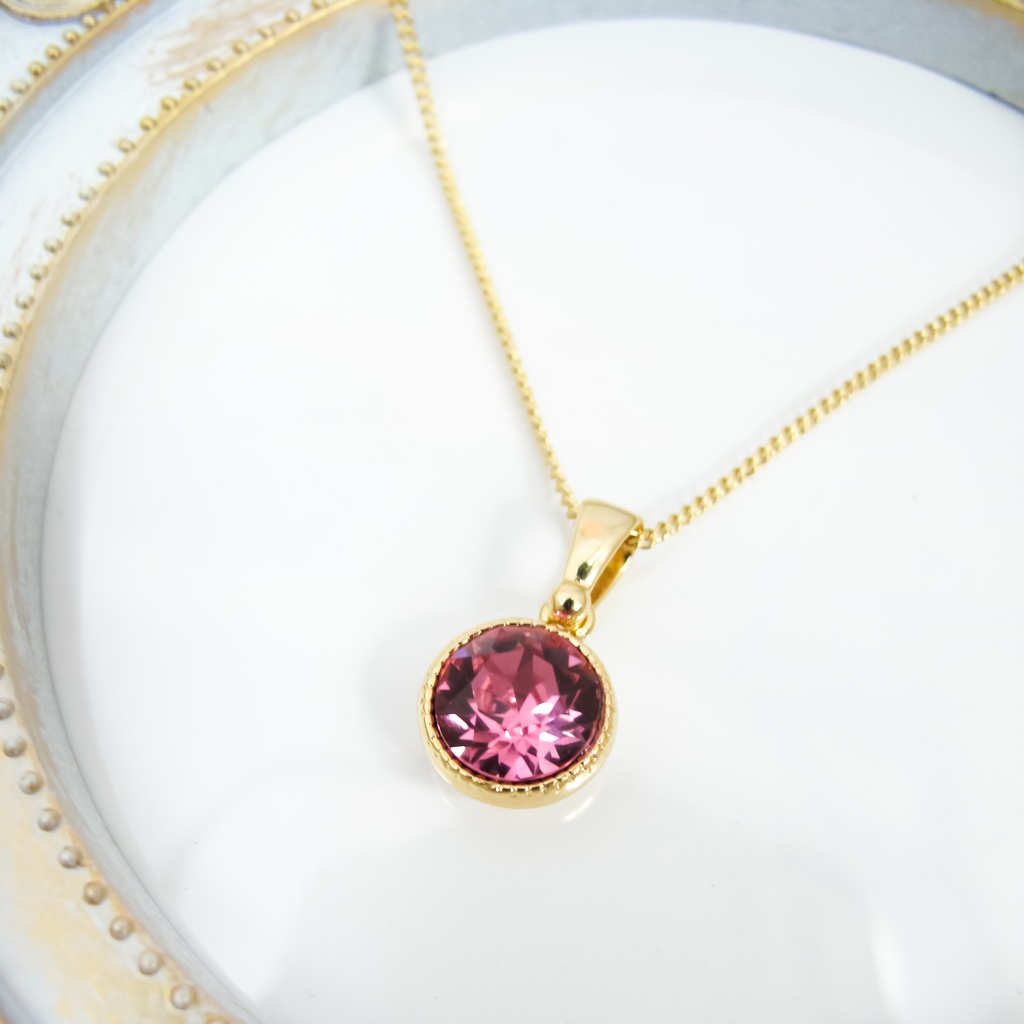 *シンプルなまるいクリスタルガラスのネックレス ローズ* 金具の色が選べます