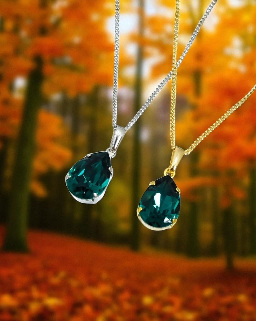 【翠冠のしずく】 オーストリアクリスタルガラスのネックレス~エメラルド~ 金具の色が選べます