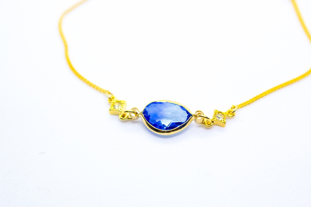 グラデーションクリスタルガラスのブレスレット ブルー×スカイブルー 変形カットゴールド金具