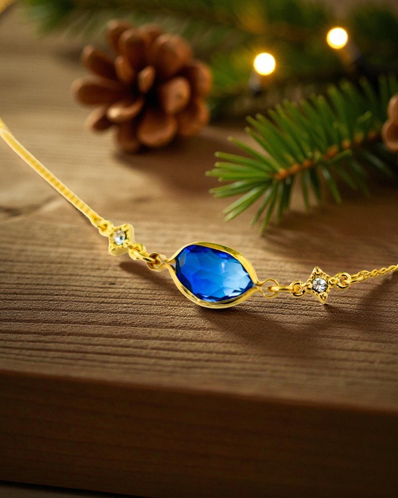 グラデーションクリスタルガラスのブレスレット ブルー×スカイブルー 変形カットゴールド金具