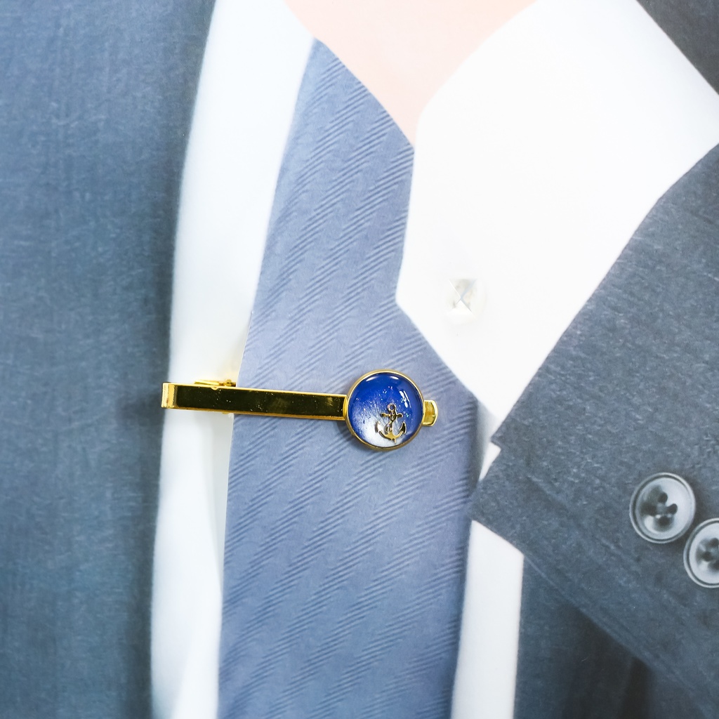 爽やかマリンのネクタイピン ブルー×ホワイトパール ゴールド金具